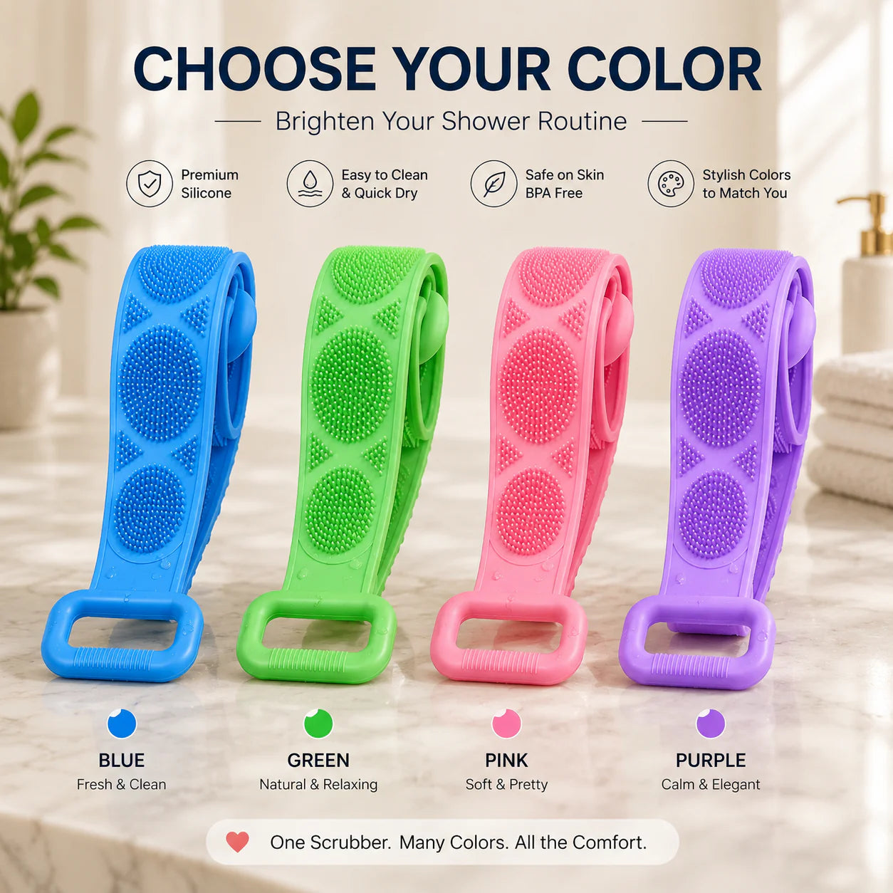 🛁 Limited-Time 50% OFF 💦 Silicone Bath Brush Double-Sided Exfoliating Back Scrubber