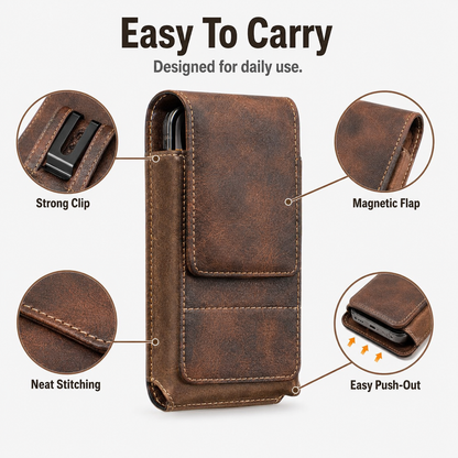 ⚡ Big Discount | Waist Belt Cell Phone Pouch 📱 Multi-Pocket Leather Holster with Card Holder