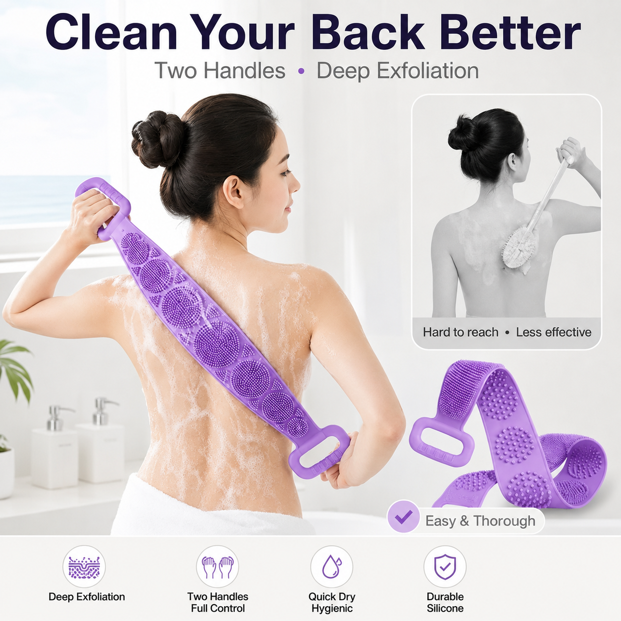 🛁 Limited-Time 50% OFF 💦 Silicone Bath Brush Double-Sided Exfoliating Back Scrubber