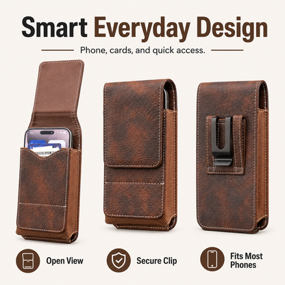 ⚡ Big Discount | Waist Belt Cell Phone Pouch 📱 Multi-Pocket Leather Holster with Card Holder