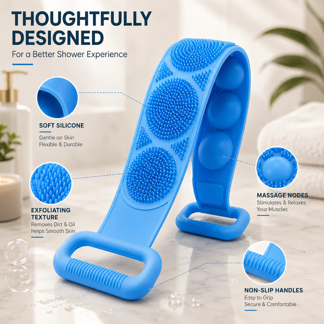 🛁 Limited-Time 50% OFF 💦 Silicone Bath Brush Double-Sided Exfoliating Back Scrubber