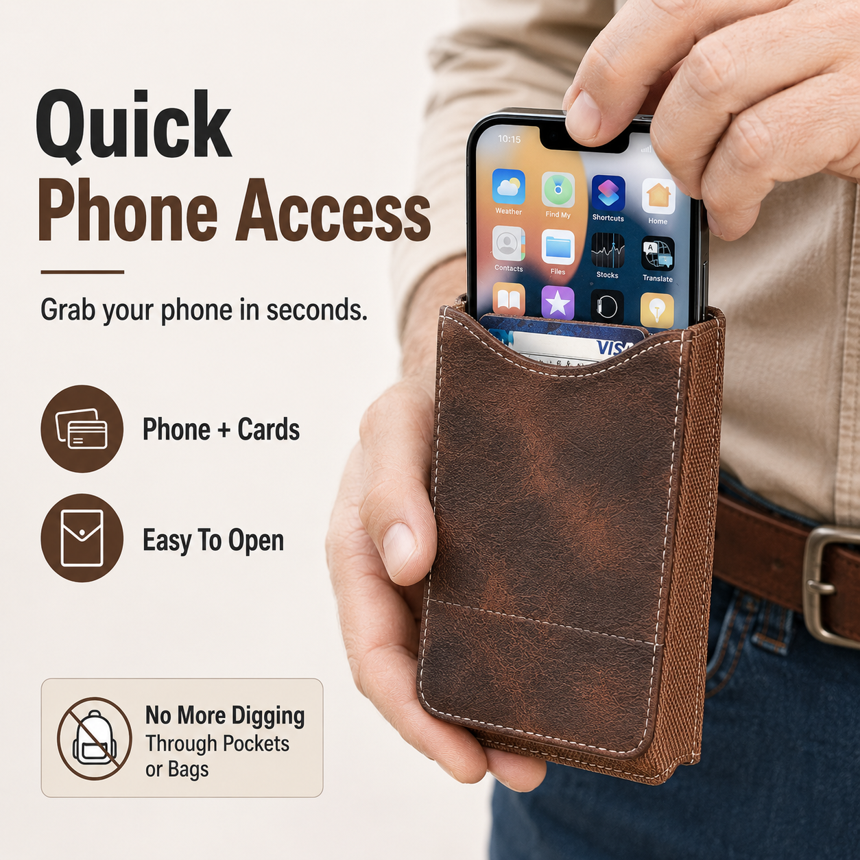 ⚡ Big Discount | Waist Belt Cell Phone Pouch 📱 Multi-Pocket Leather Holster with Card Holder